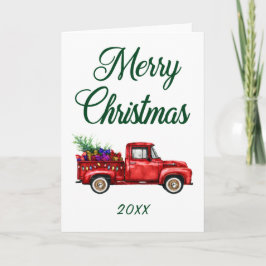 Vrolijk kerstjaar Klassieke Red Truck Tree-cadeaut Kaart