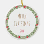 Vrolijk Kerstjaar Krans Naam Jaarlijkse aandenken Keramisch Ornament (Voorkant)
