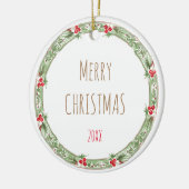 Vrolijk Kerstjaar Krans Naam Jaarlijkse aandenken Keramisch Ornament (Links)