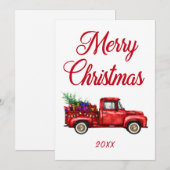Vrolijk kerstjaar rode vrachtwagenboom feestdagenkaart (Voorkant / Achterkant)