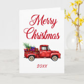 Vrolijk kerstjaar  rode vrachtwagenboom kaart (Gele Bloem)