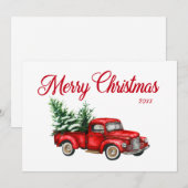 Vrolijk kerstjaar Waterverf  Red Truck Feestdagenkaart (Voorkant / Achterkant)