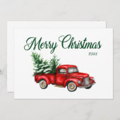 Vrolijk kerstjaar Waterverf Red Truck Feestdagenkaart (Voorkant / Achterkant)