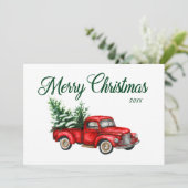 Vrolijk kerstjaar Waterverf Red Truck Feestdagenkaart (Staand voorkant)