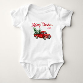 Vrolijk kerstjaar Waterverf Red Truck Romper