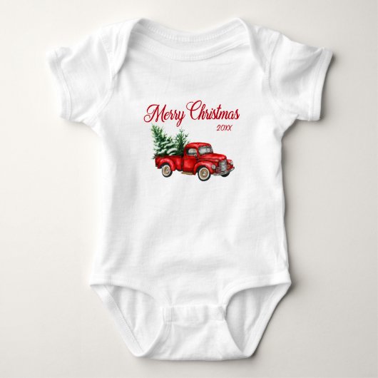 Vrolijk kerstjaar Waterverf Red Truck Romper (Voorkant)
