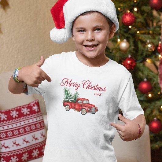 Vrolijk kerstjaar Waterverf  Red Truck T-shirt
