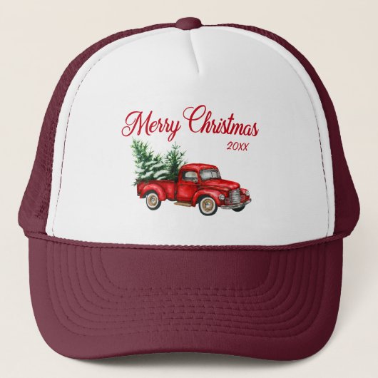 Vrolijk kerstjaar Waterverf  Red Truck Trucker Pet (Voorkant)