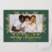 Vrolijk kerstjter Green Gold Elegant-script Folie Feestdagenkaart (Voorkant)