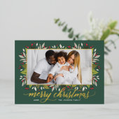 Vrolijk kerstjter Green Gold Elegant-script Folie Feestdagenkaart (Staand Voorkant)