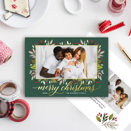 Vrolijk kerstjter Green Gold Elegant-script Folie Feestdagenkaart