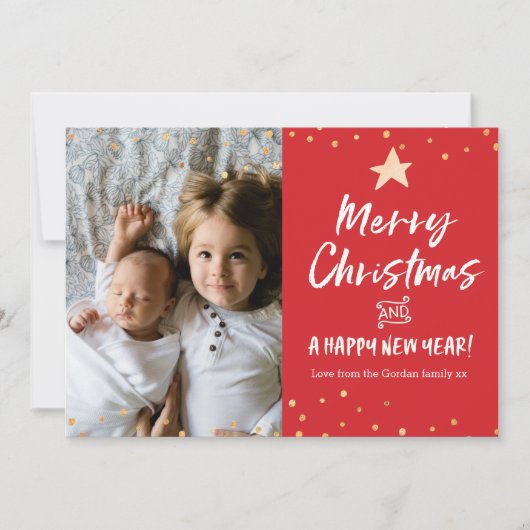 Vrolijk kerstkaart familie foto gouden ster (Voorkant)