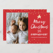 Vrolijk kerstkaart familie foto gouden ster (Voorkant / Achterkant)