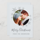 Vrolijk kerstkaartje blauw grijs met sneeuwvlokken save the date (Voorkant / Achterkant)