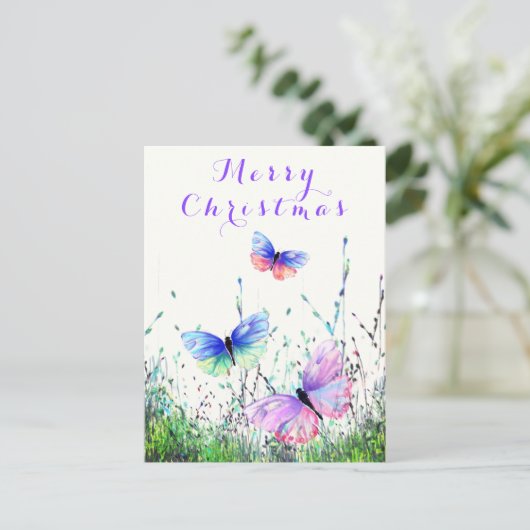 Vrolijk kerstkaartje Butterflies vliegen in Natuur Briefkaart (Staand voorkant)