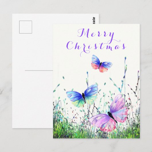 Vrolijk kerstkaartje Butterflies vliegen in Natuur Briefkaart (Voorkant / Achterkant)