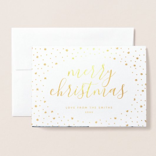 Vrolijk kerstkaartje | Echte gouden folie sterren Folie Kaarten (Voorkant met envelop)