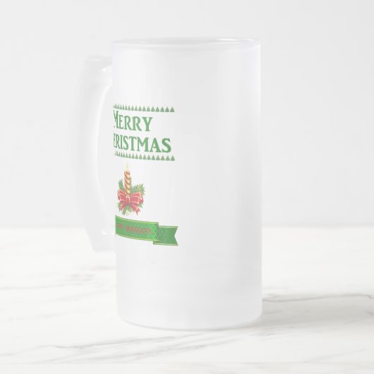 Vrolijk kerstkaartje (grn/red) matglas bierpul (Voorkant links)