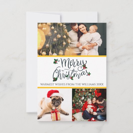 Vrolijk kerstkaartje met 3 foto's bedankkaart (Voorkant)