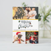 Vrolijk kerstkaartje met 3 foto's bedankkaart (Staand voorkant)