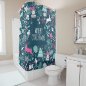 Vrolijk kerstkaartje met sneeuwvlokken en kerstsym douchegordijn (In situ)