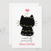Vrolijk kerstkaartje met zwarte kat feestdagenkaart (Voorkant / Achterkant)