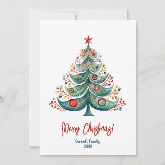 Vrolijk kerstkaartje voor de familie kerstboom kaart (Voorkant)