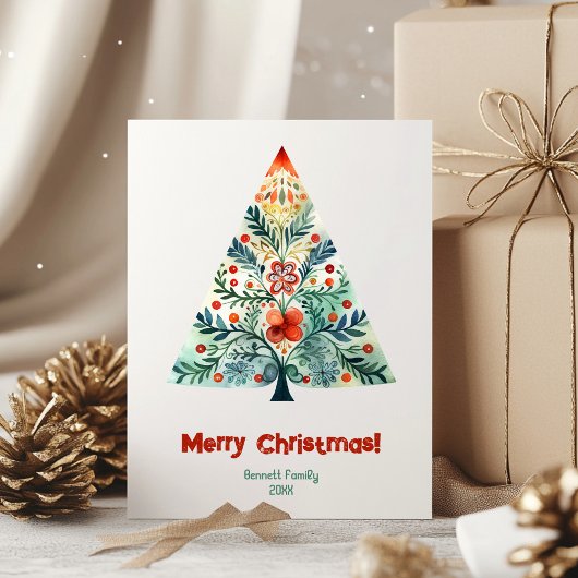 Vrolijk kerstkaartje voor de familie kerstboom kaart