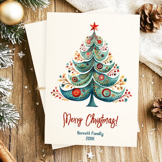 Vrolijk kerstkaartje voor de familie kerstboom kaart