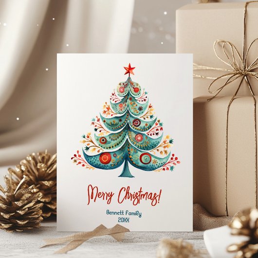 Vrolijk kerstkaartje voor de familie kerstboom kaart