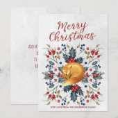 Vrolijk kerstkaartje Winter Holly Berry Fox Feestdagenkaart (Voorkant / Achterkant)