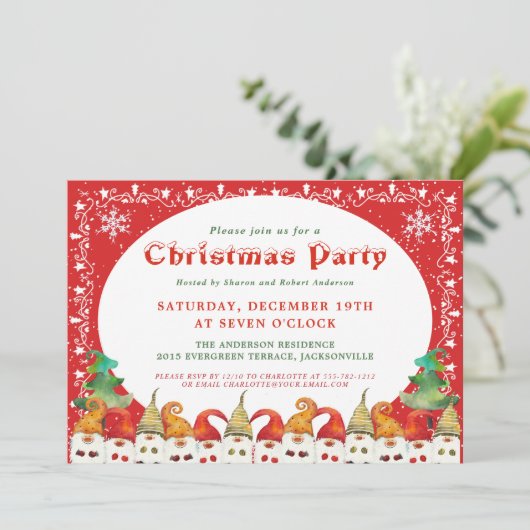 Vrolijk Kerstkabouters Vakantie Party Uitnodiging (Staand voorkant)