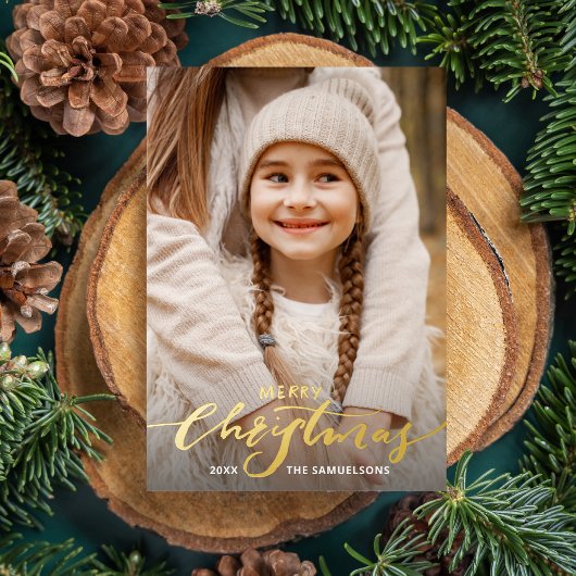 Vrolijk kerstkalligrafie 2 Foto's Gold Folie Uitnodiging