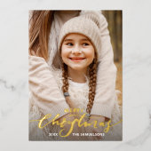 Vrolijk kerstkalligrafie 2 Foto's Gold Folie Uitnodiging (Voorkant)