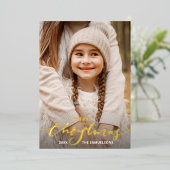 Vrolijk kerstkalligrafie 2 Foto's Gold Folie Uitnodiging (Staand Voorkant)