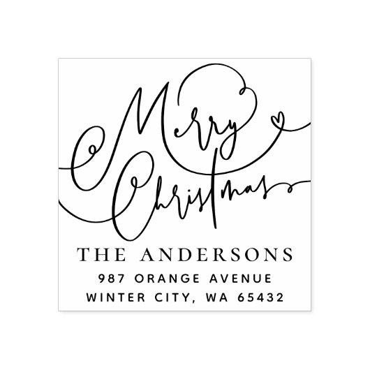 Vrolijk kerstkalligrafie bloeiend adres rubberstempel (Afrduk)