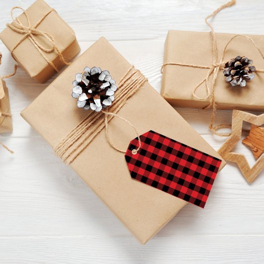 Vrolijk kerstkalligrafie Buffalo Check Cadeaulabel