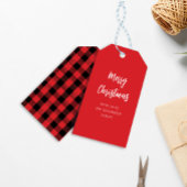 Vrolijk kerstkalligrafie Buffalo Check Cadeaulabel