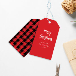 Vrolijk kerstkalligrafie Buffalo Check Cadeaulabel