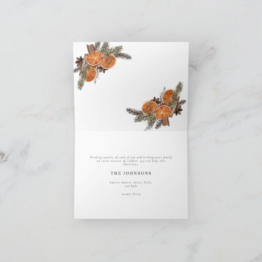 Vrolijk kerstkalligrafie Citrus Botanische Foto Feestdagen Kaart (Binnen)