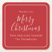 Vrolijk kerstkalligrafie Eenvoudig Schattige rood Kartonnen Onderzetters (Voorkant)