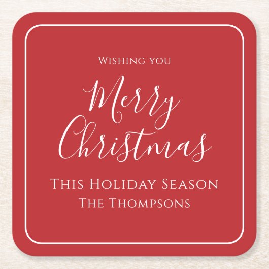 Vrolijk kerstkalligrafie Eenvoudig Schattige rood Kartonnen Onderzetters (Voorkant)