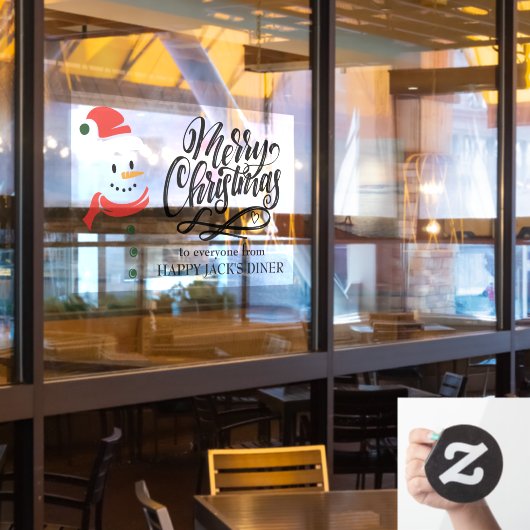 Vrolijk kerstkalligrafie en Snowman Custom Raamsticker (Restaurant Raam)