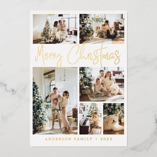 Vrolijk kerstkalligrafie Foto Gold Foil Holida Folie Feestdagenkaart (Voorkant)