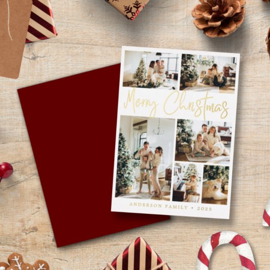 Vrolijk kerstkalligrafie Foto Gold Foil Holida Folie Feestdagenkaart