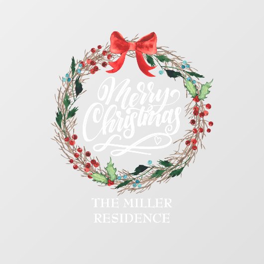 Vrolijk kerstkalligrafie Holly Wreath Raamsticker (Vel)