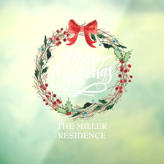 Vrolijk kerstkalligrafie Holly Wreath Raamsticker (Vel 3)