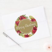 Vrolijk kerstkalligrafie met Pointsettia Latijn Ronde Sticker (Envelop)