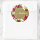 Vrolijk kerstkalligrafie met Pointsettia Latijn Ronde Sticker (Tas)