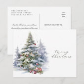 Vrolijk kerstkalligrafie met Waterverf Tree Briefkaart (Voorkant / Achterkant)